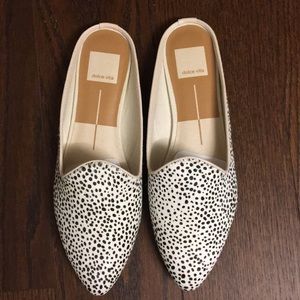 Dolce Vita white leopard calf hair slides